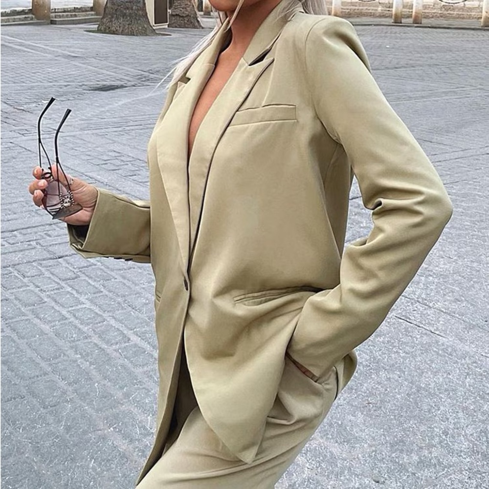 Pretty Little Thing Sage Green Oversized Dad Blazer and High Waisted Trousers